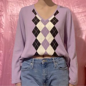 Y2K Purple Argyle Print Sweater